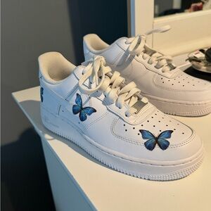 Air Force 1 Sneakers with Blue Butterfly Design